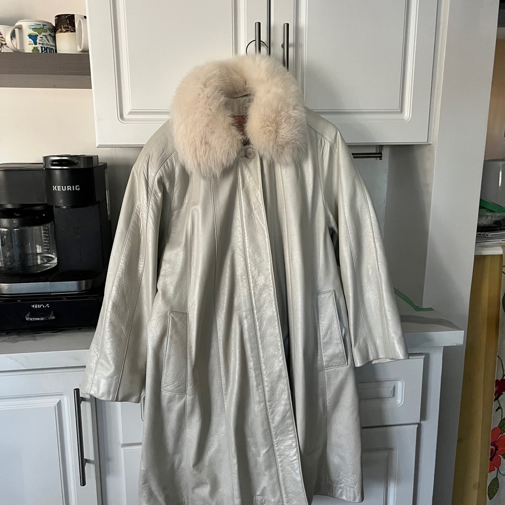 Andree Cream Leather Jacket with Fur Collar